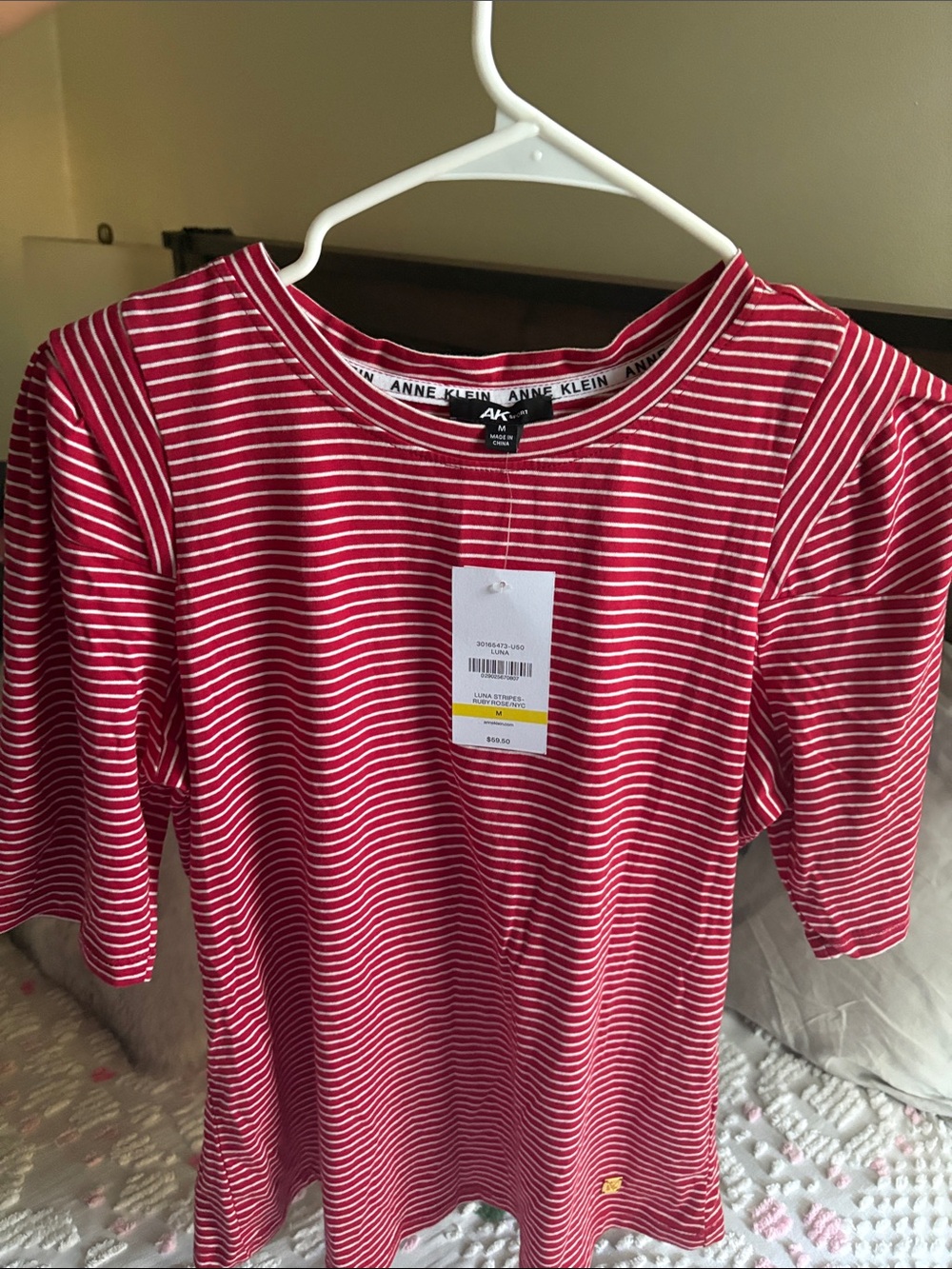 Anne Klein Red and White Striped Short Sleeve Kids Tee